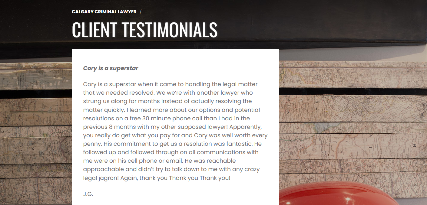 law firm website client testimonial