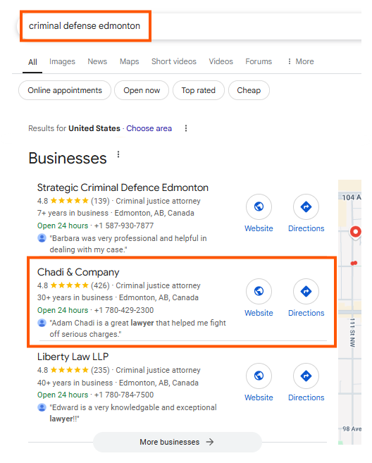 criminal defense seo search