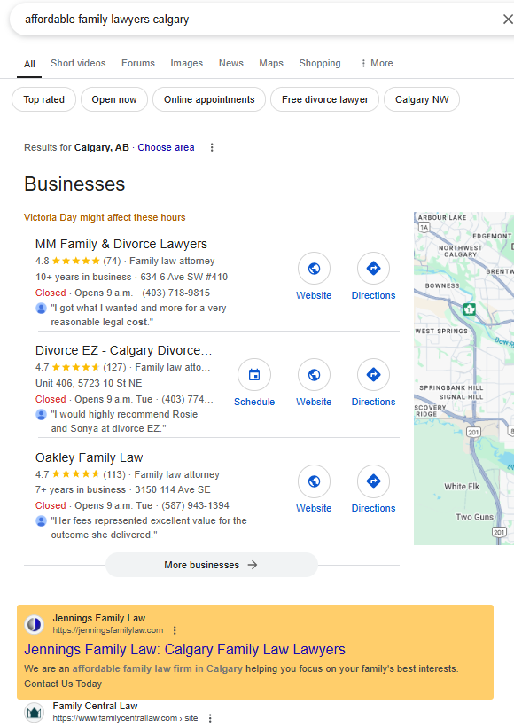 family law google serp